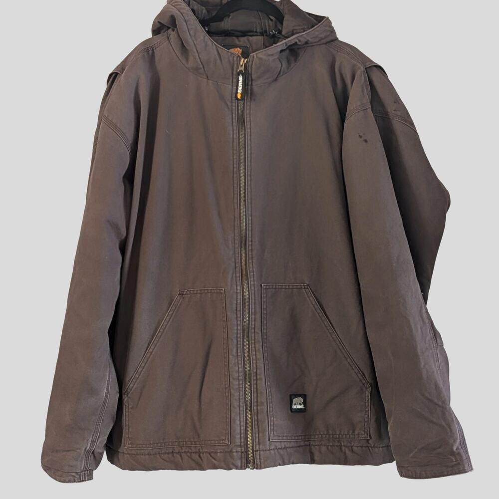 Berne Workwear Insulated Hooded Jacket 2XL Brown Canvas Work Coat